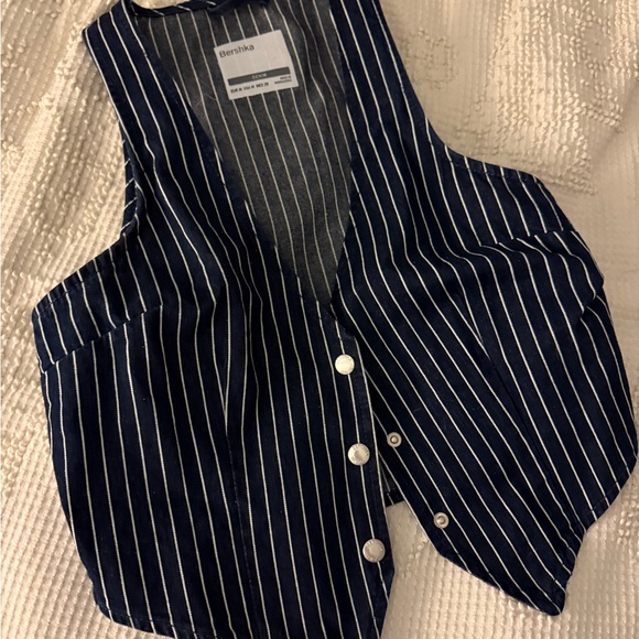 Bershka Denim Navy Striped Vest - Picture 1 of 9